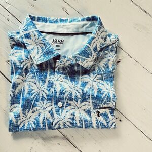 IZOD‎ Saltwater Mens 3XB Palm Tree Print Short Sleeve Button Up Shirt Blue